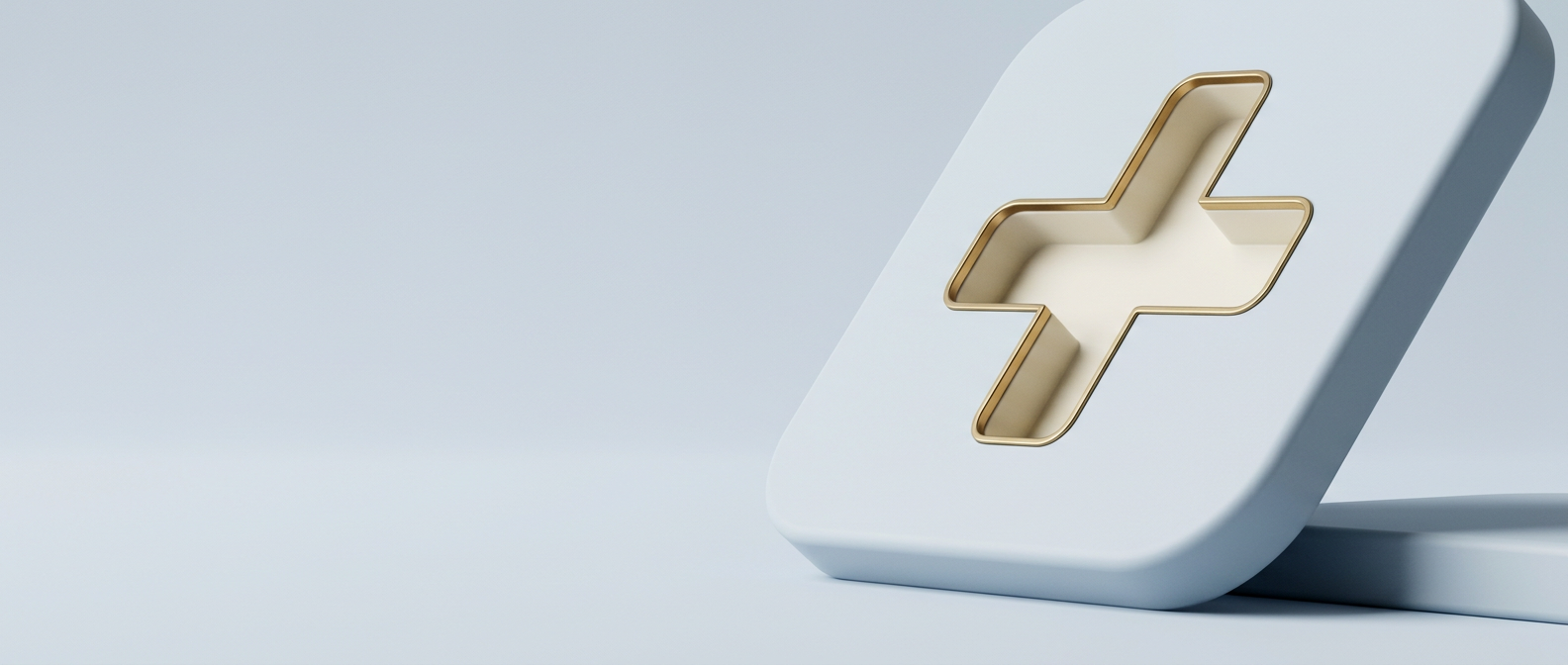 A pale blue slab with a cream plus-shaped cutout rimmed in brass